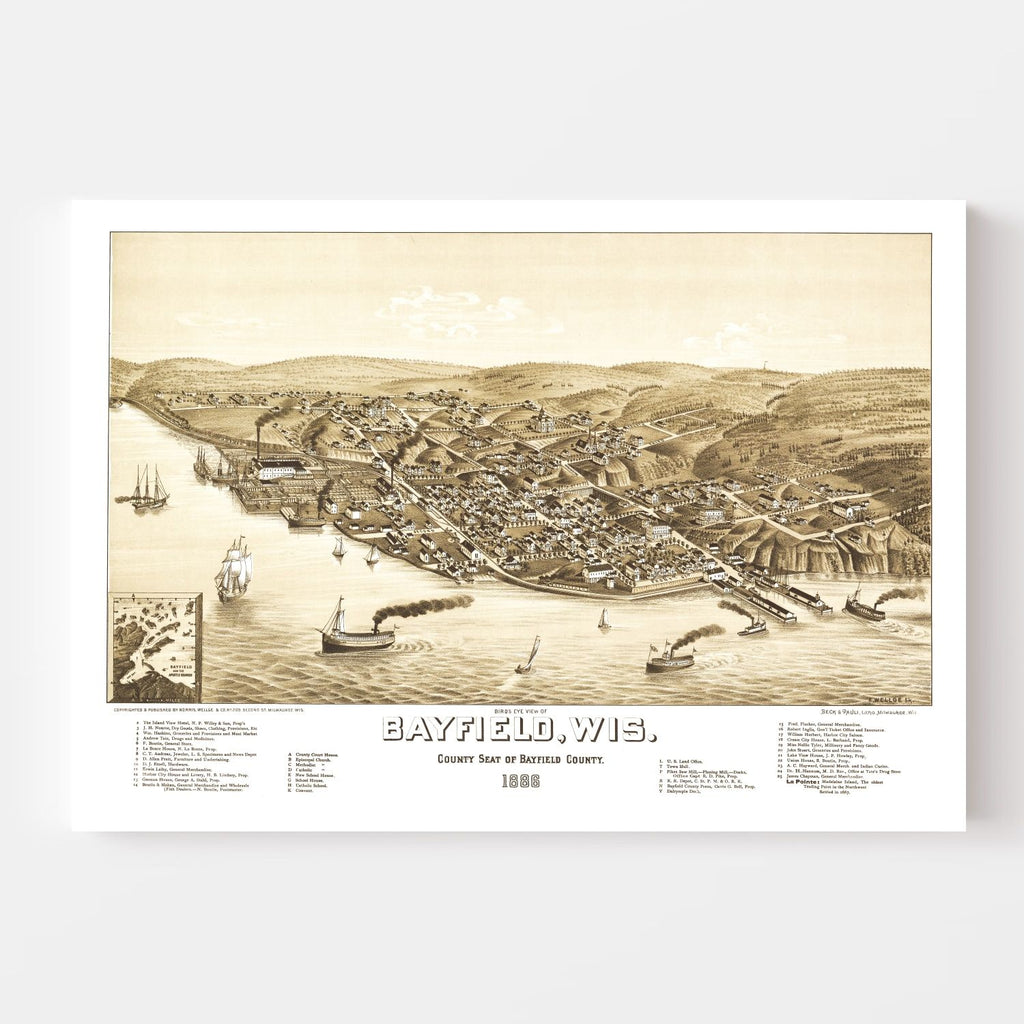 Vintage Map of Bayfield, Wisconsin 1886