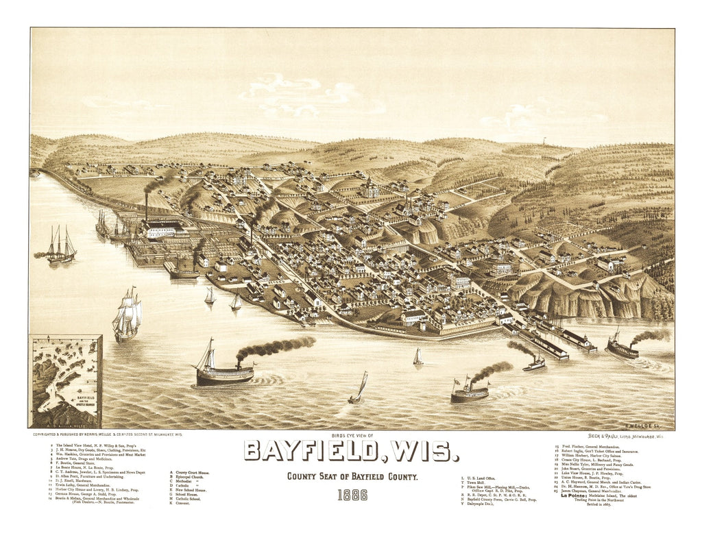 Vintage Map of Bayfield, Wisconsin 1886
