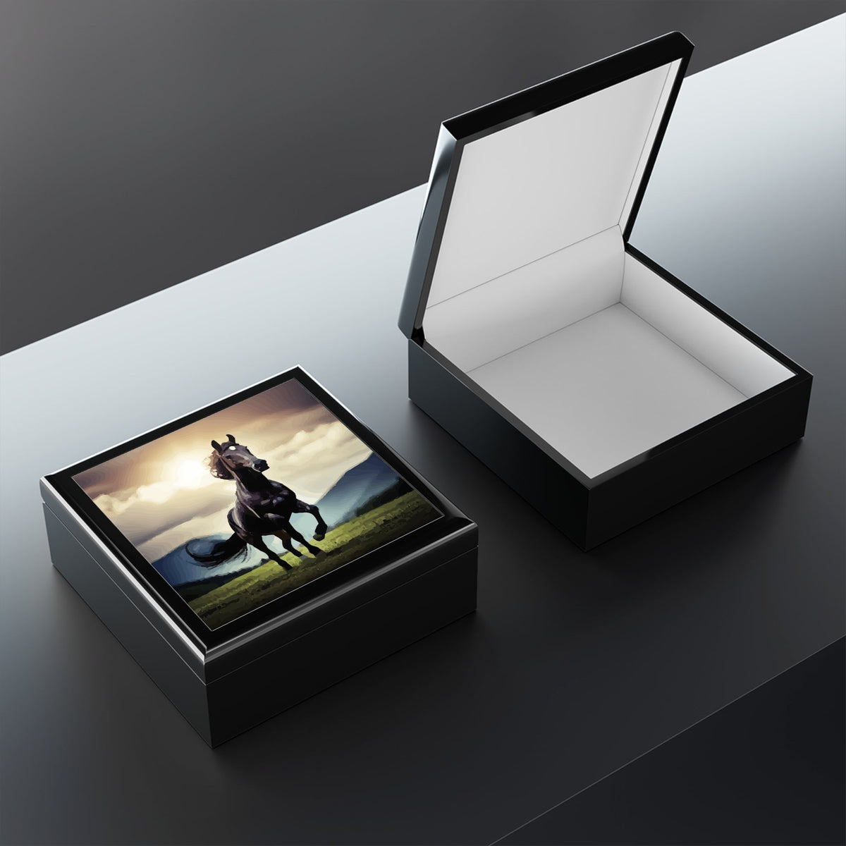 Wild Black Horse Jewelry Box