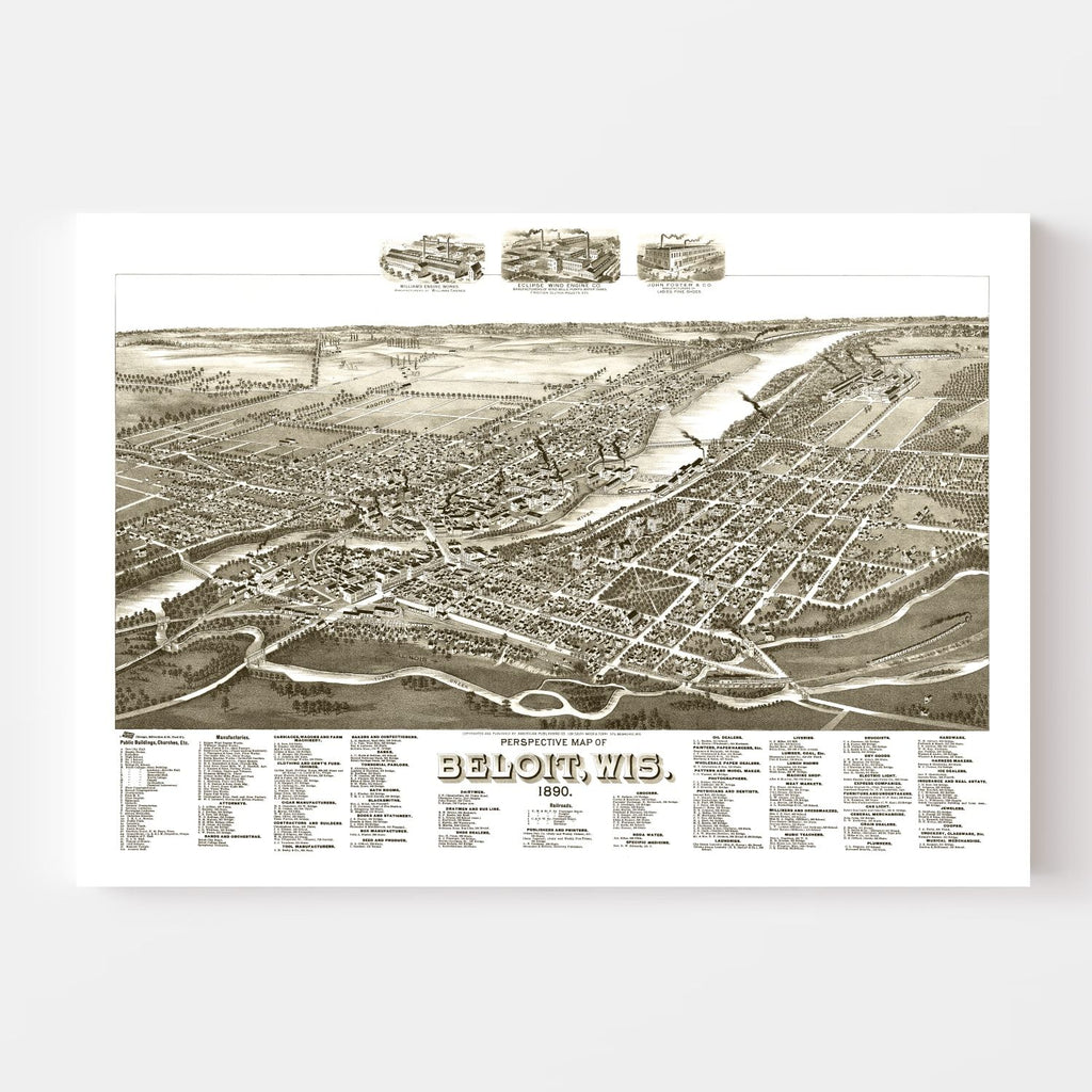 Vintage Map of Beloit, Wisconsin 1890