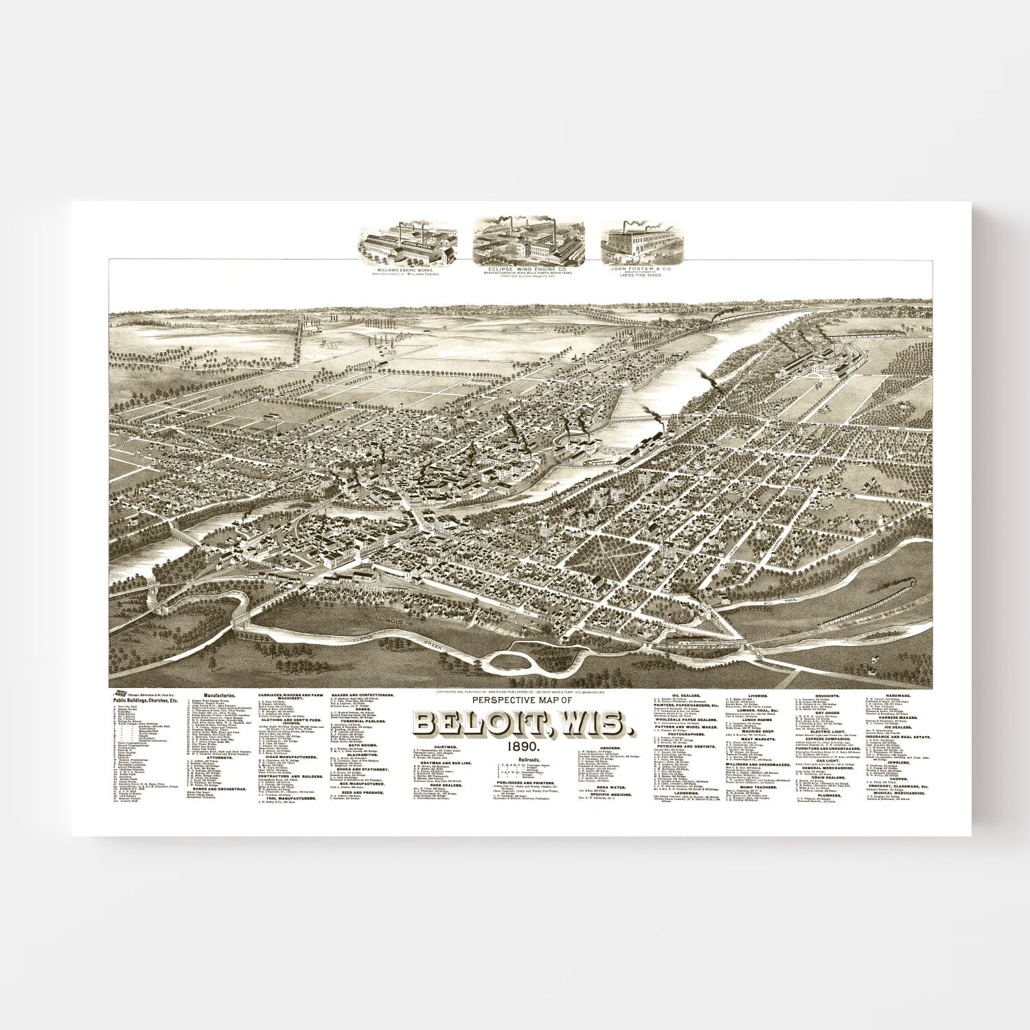 Vintage Map of Beloit, Wisconsin 1890