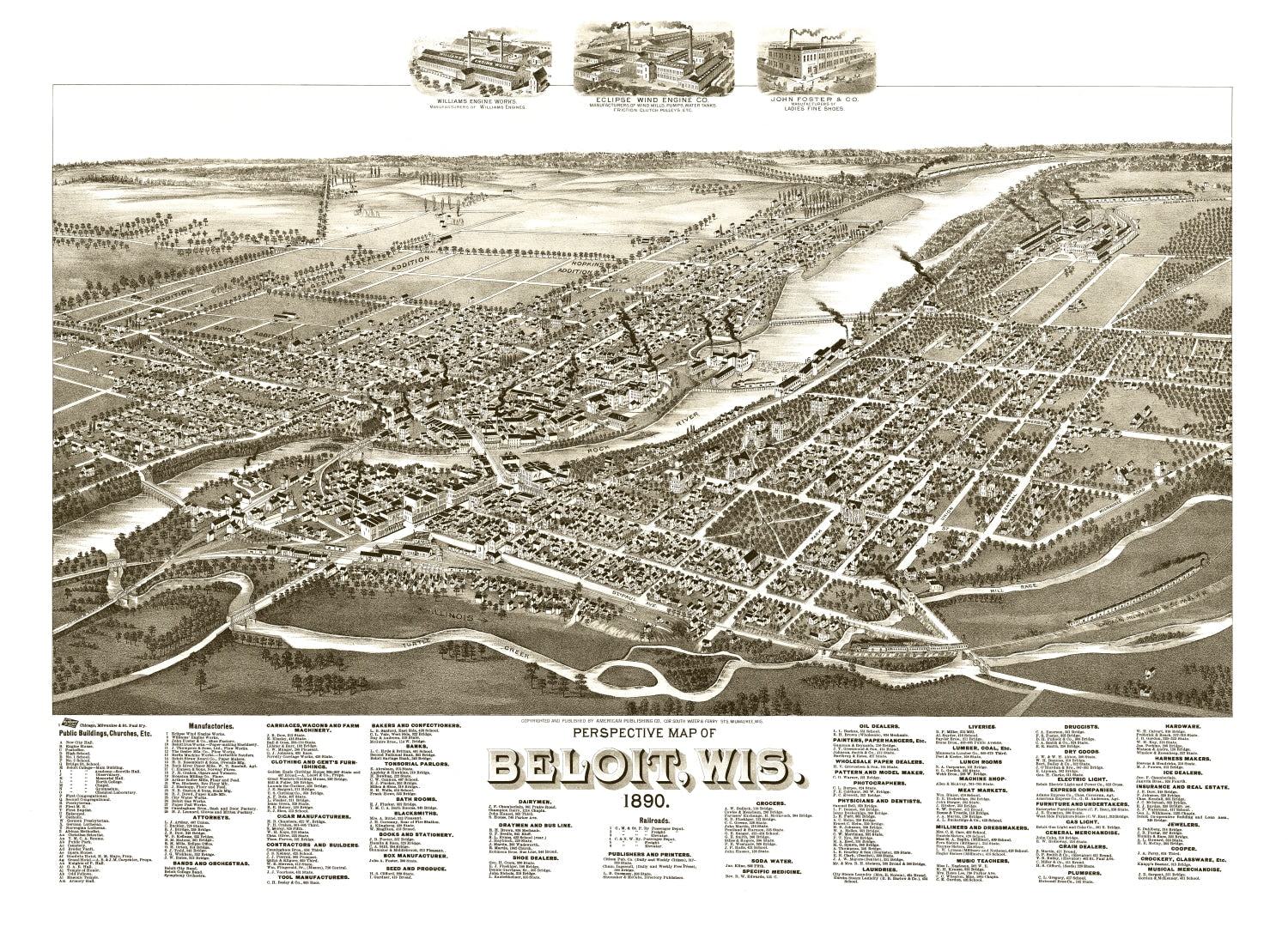 Vintage Map of Beloit, Wisconsin 1890
