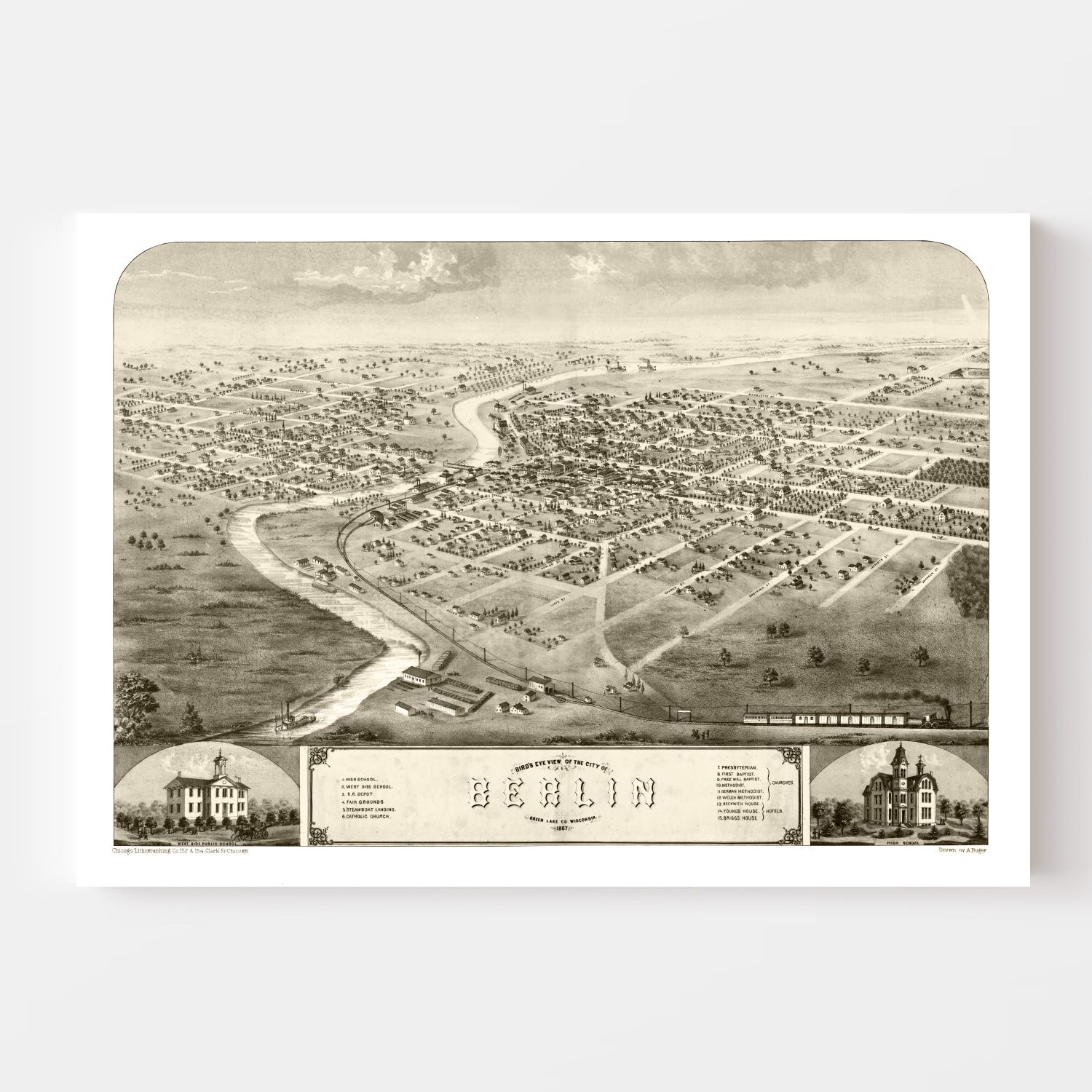 Vintage Map of Berlin, Wisconsin 1867