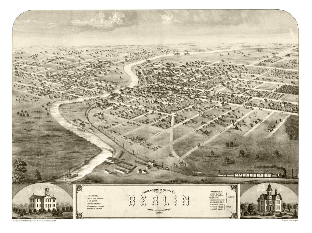 Vintage Map of Berlin, Wisconsin 1867