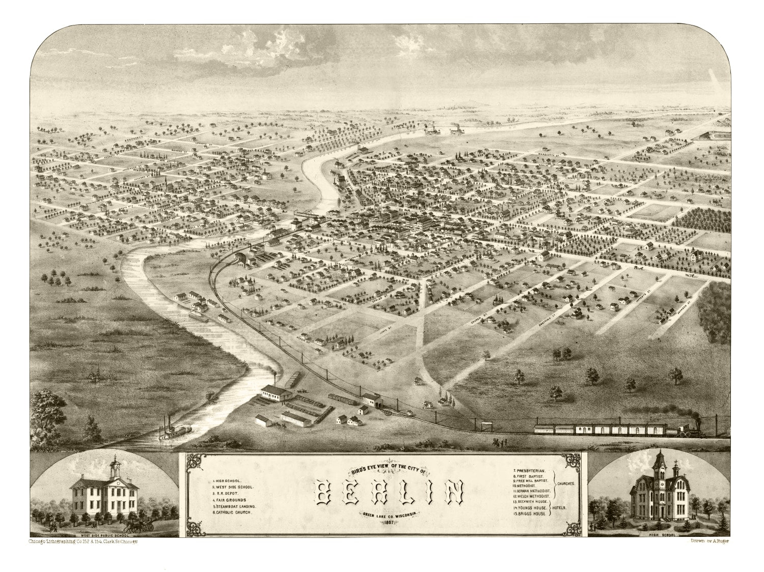 Vintage Map of Berlin, Wisconsin 1867