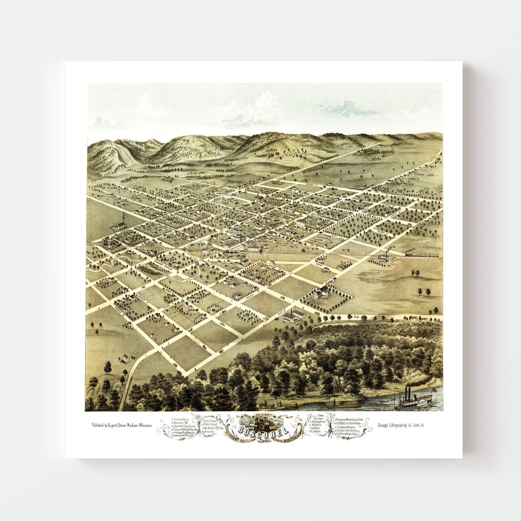 Vintage Map of Boscobel, Wisconsin 1869