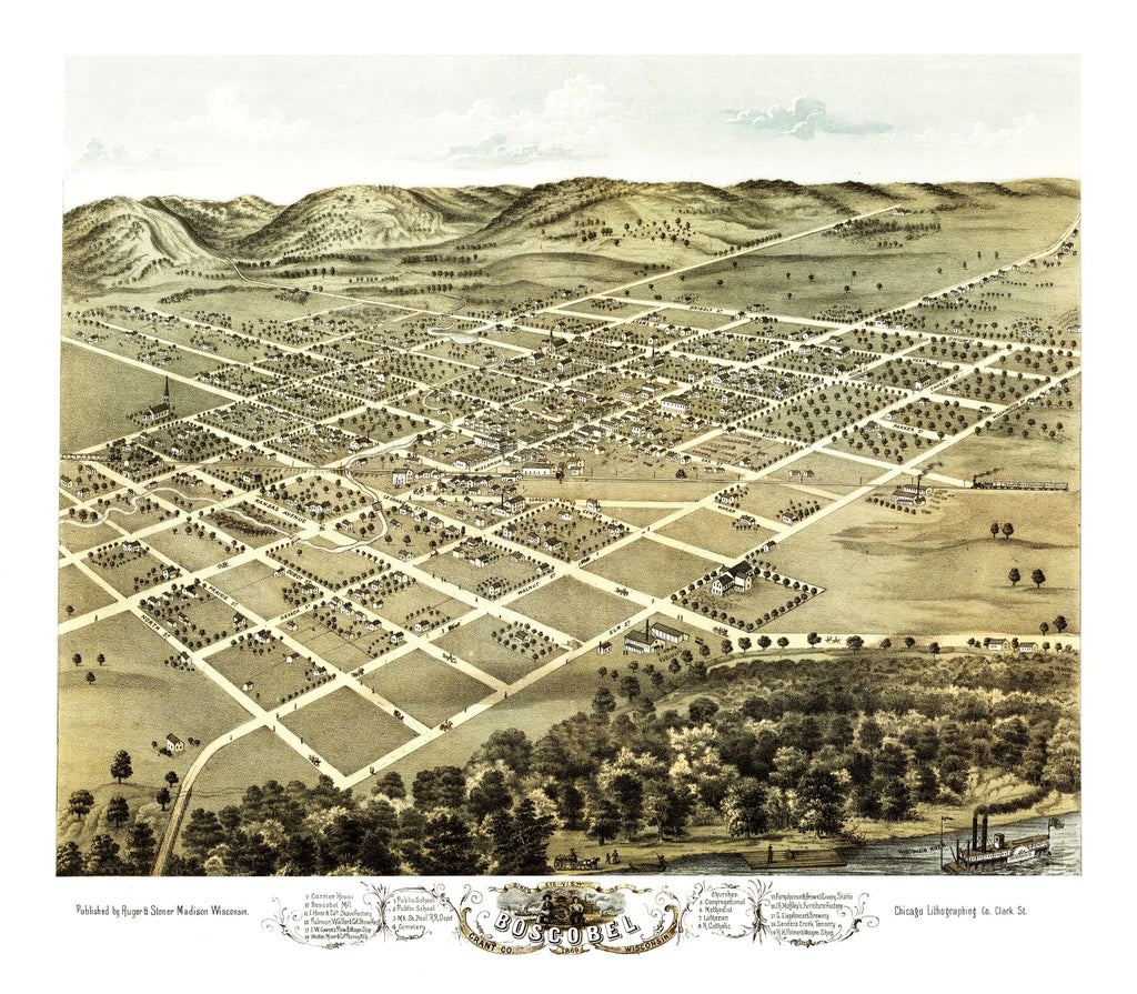 Vintage Map of Boscobel, Wisconsin 1869