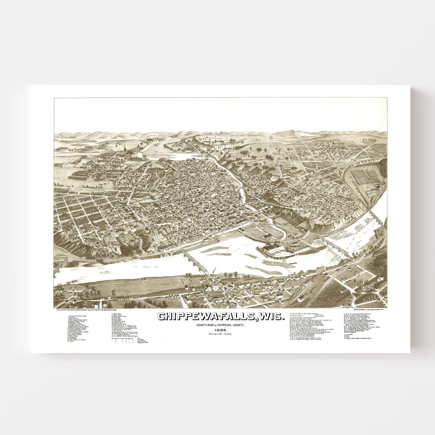 Vintage Map of Chippewa Falls, Wisconsin 1886