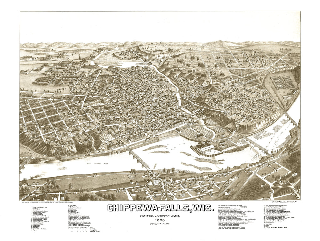 Vintage Map of Chippewa Falls, Wisconsin 1886