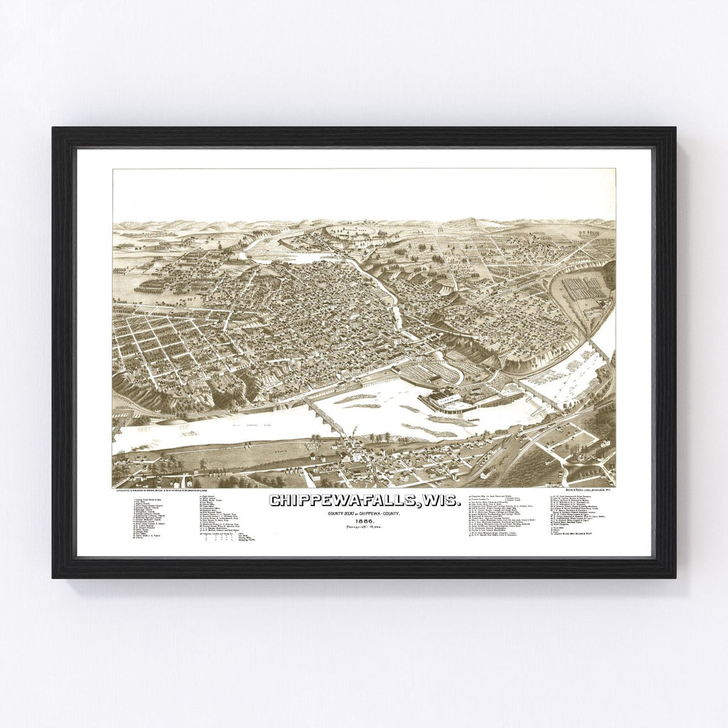 Vintage Map of Chippewa Falls, Wisconsin 1886