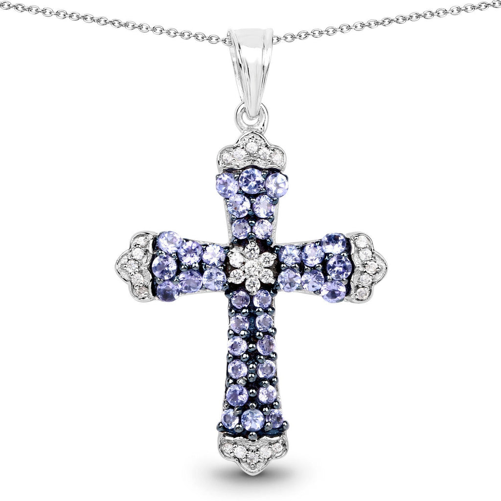 1.84 Carat Genuine Tanzanite and White Zircon .925 Sterling Silver Pendant