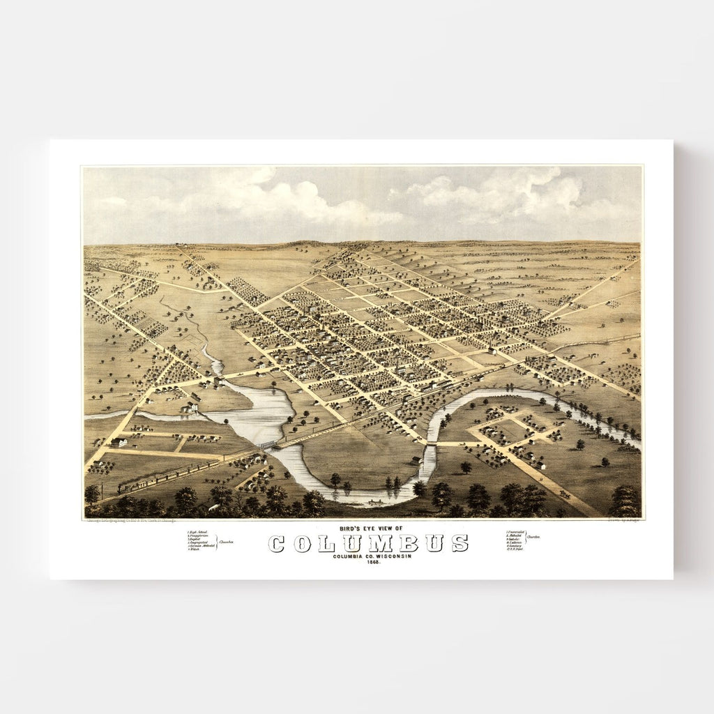 Vintage Map of Columbus, Wisconsin 1868
