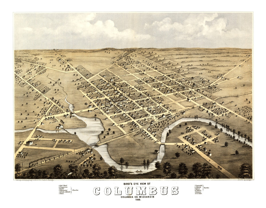 Vintage Map of Columbus, Wisconsin 1868