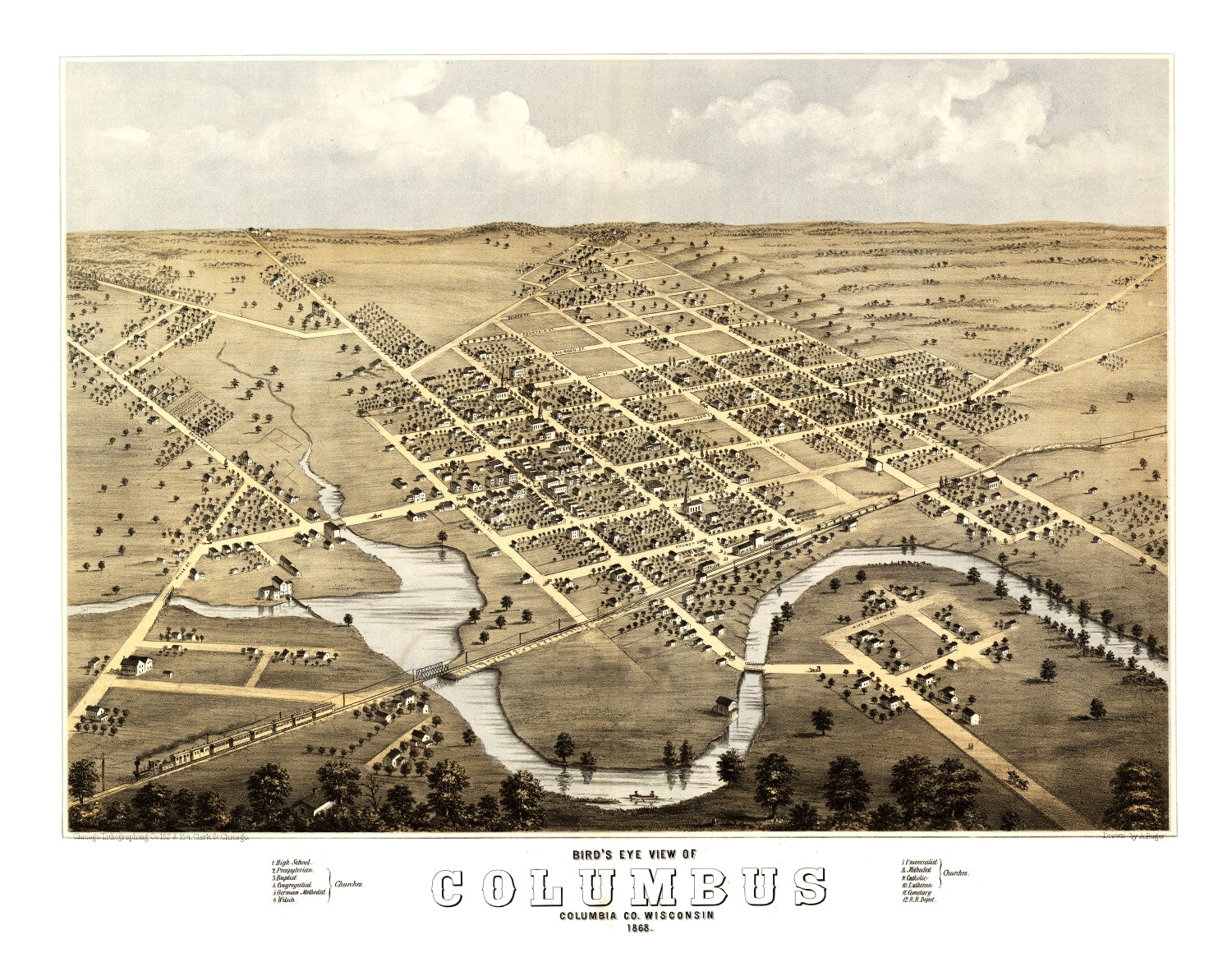 Vintage Map of Columbus, Wisconsin 1868