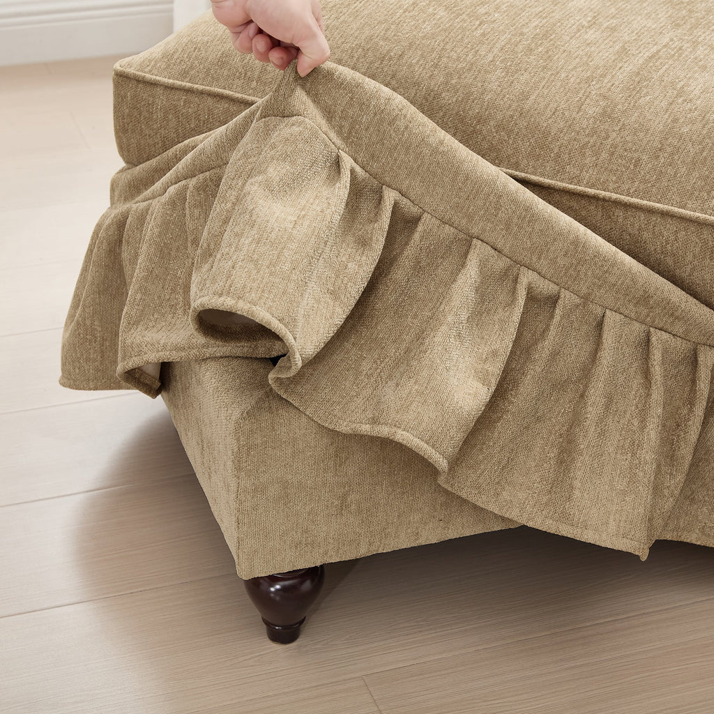 Classic U Shape 4 Seater Modular Sectional Sofa Couch with Flared Arms and Removable Ruffles Pleats Skirts and Spindle Legs, Chenille Deep Seat Cloud Sofa with Movable Ottomans, Light Coffee