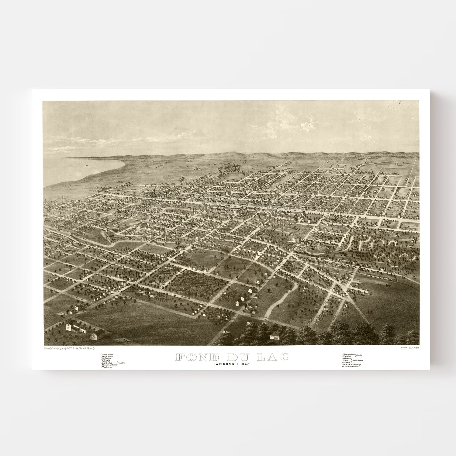 Vintage Map of Fond du Lac, Wisconsin 1867