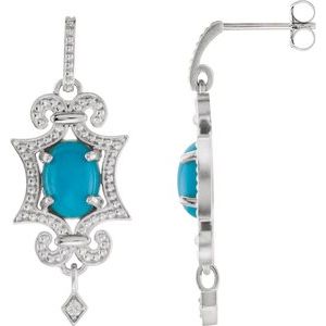14K White Gold Natural Turquoise & .03 CTW Natural Diamond Earrings