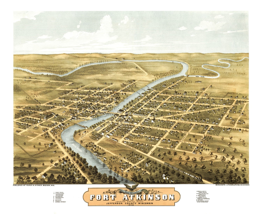 Vintage Map of Fort Atkinson, Wisconsin 1870
