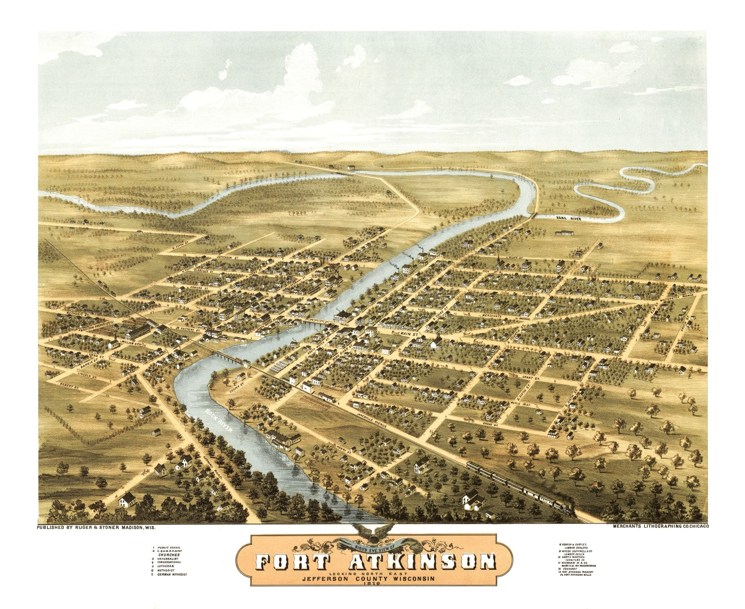 Vintage Map of Fort Atkinson, Wisconsin 1870