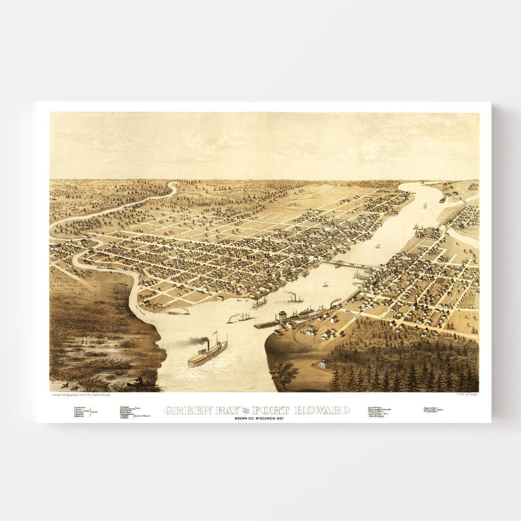 Vintage Map of Green Bay, Wisconsin 1867