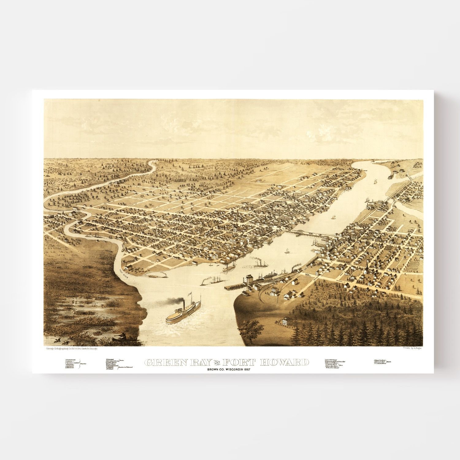 Vintage Map of Green Bay, Wisconsin 1867