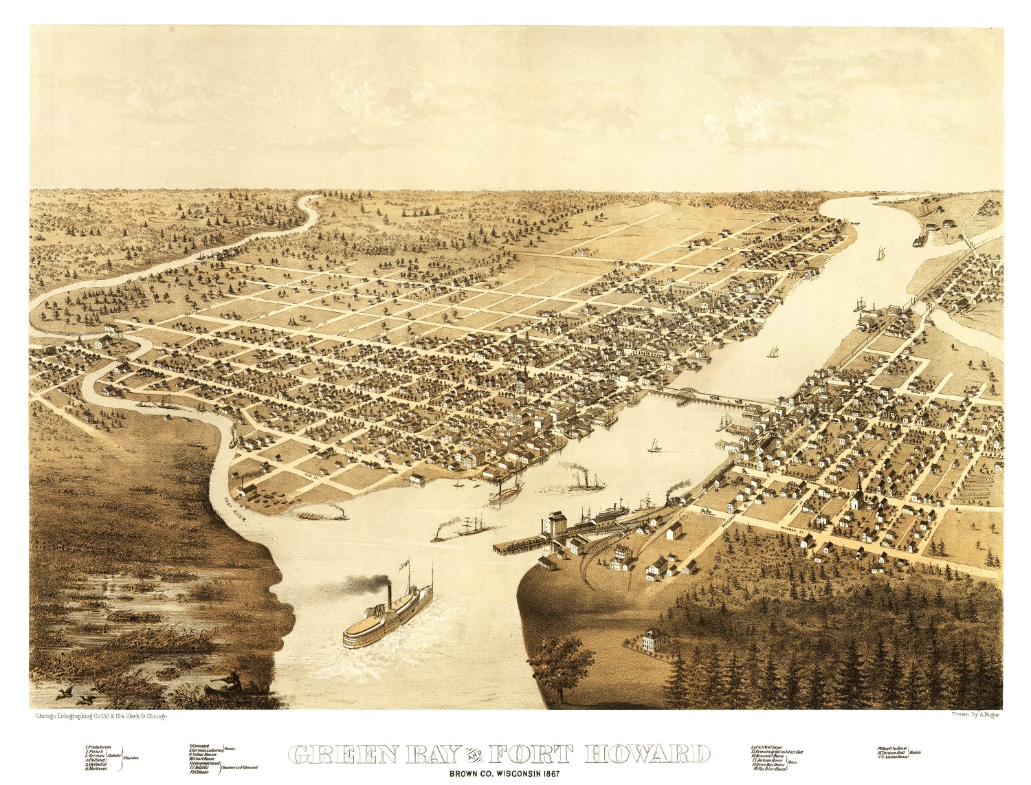 Vintage Map of Green Bay, Wisconsin 1867
