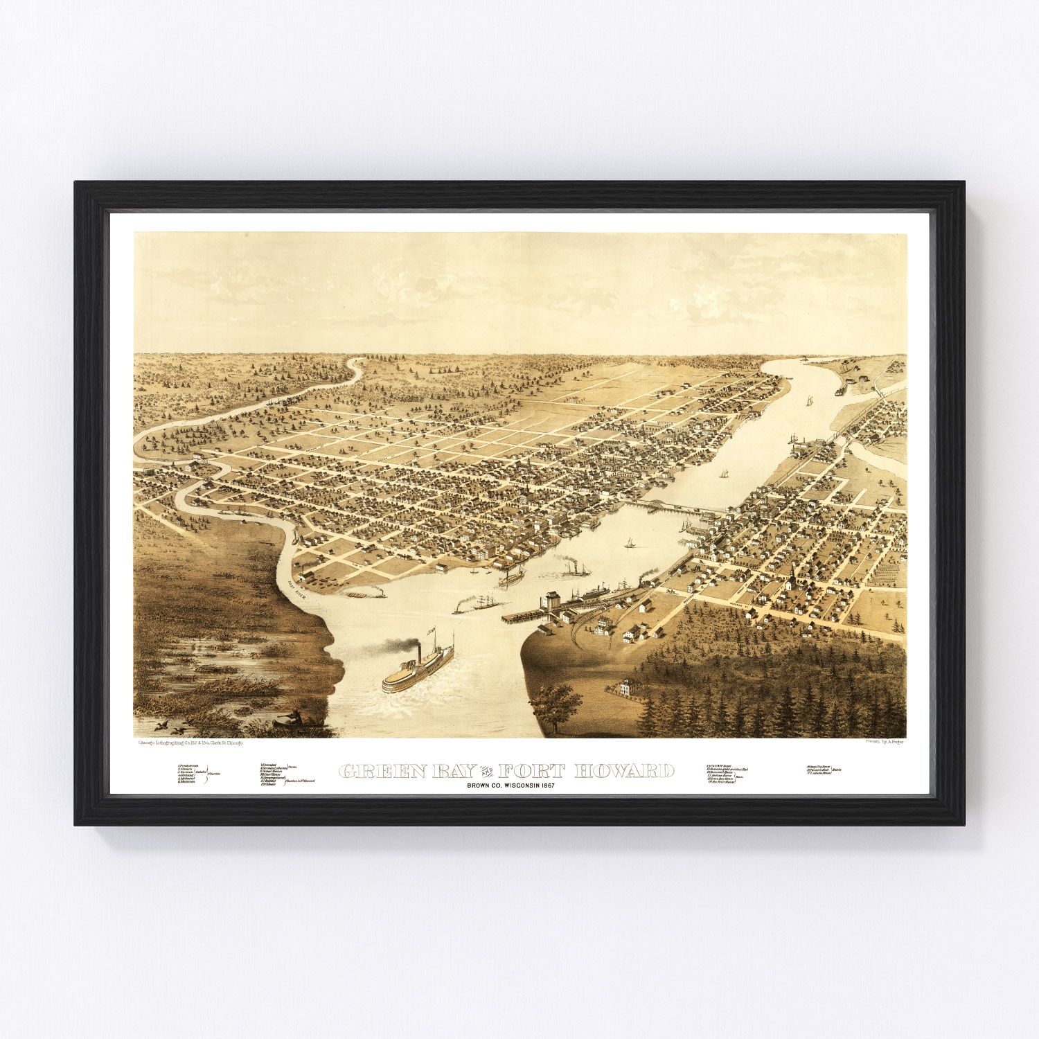 Vintage Map of Green Bay, Wisconsin 1867