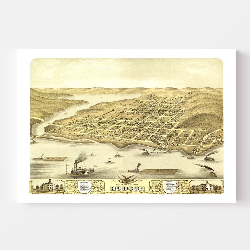 Vintage Map of Hudson, Wisconsin 1870