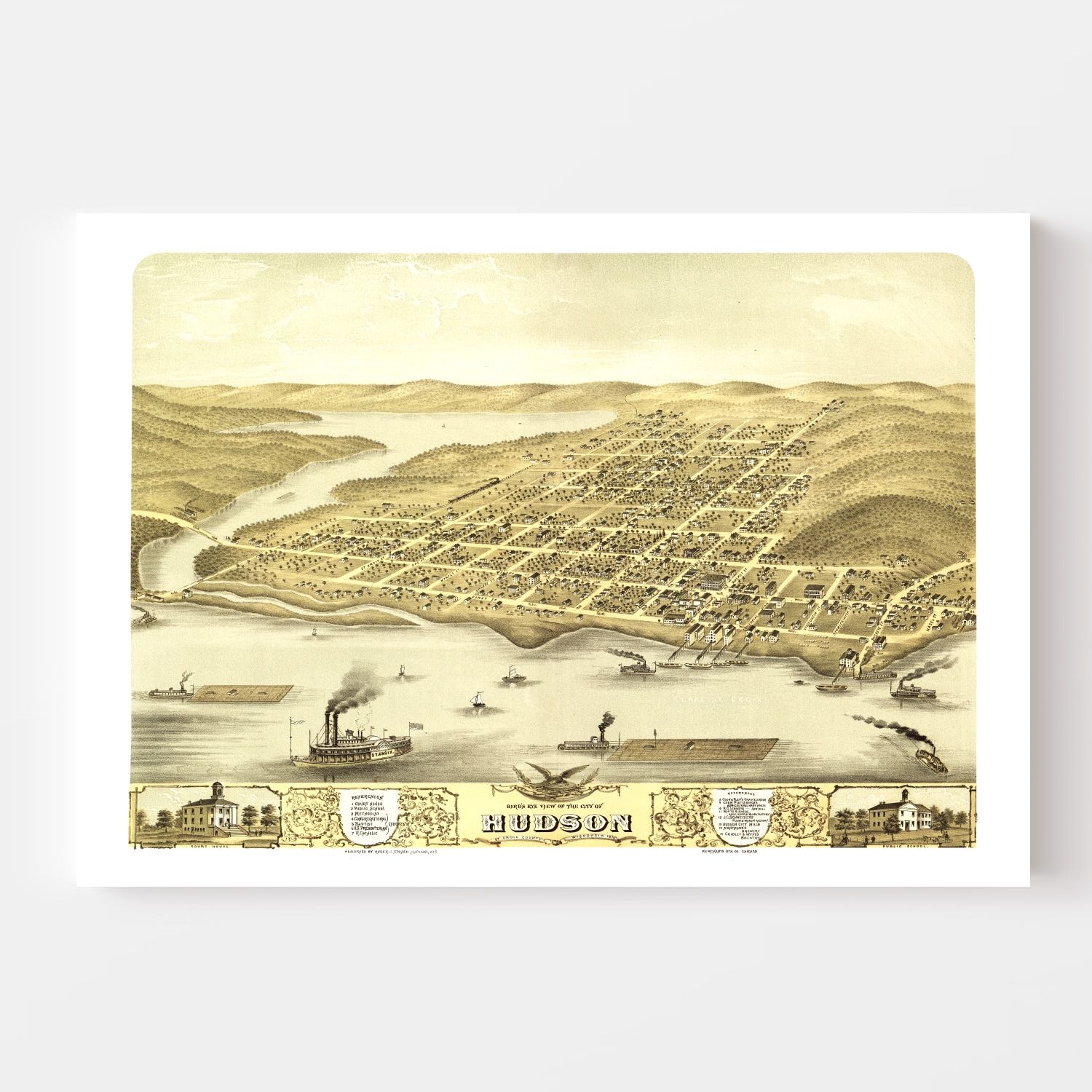 Vintage Map of Hudson, Wisconsin 1870