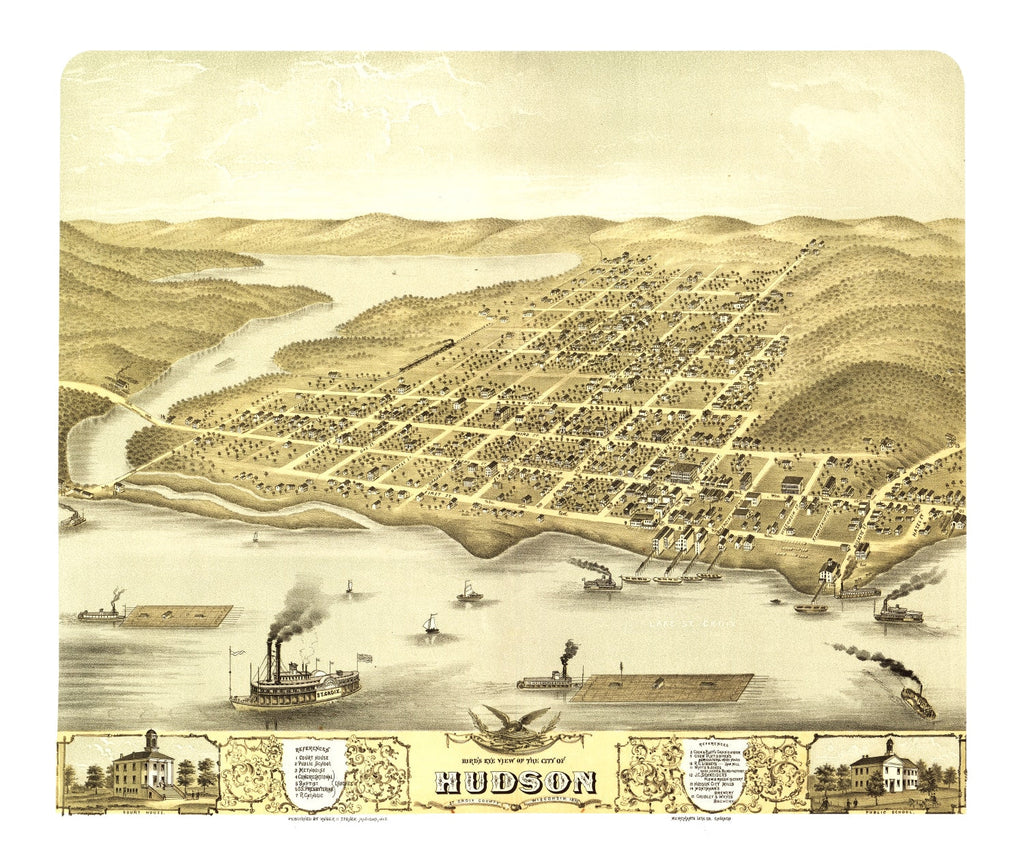 Vintage Map of Hudson, Wisconsin 1870