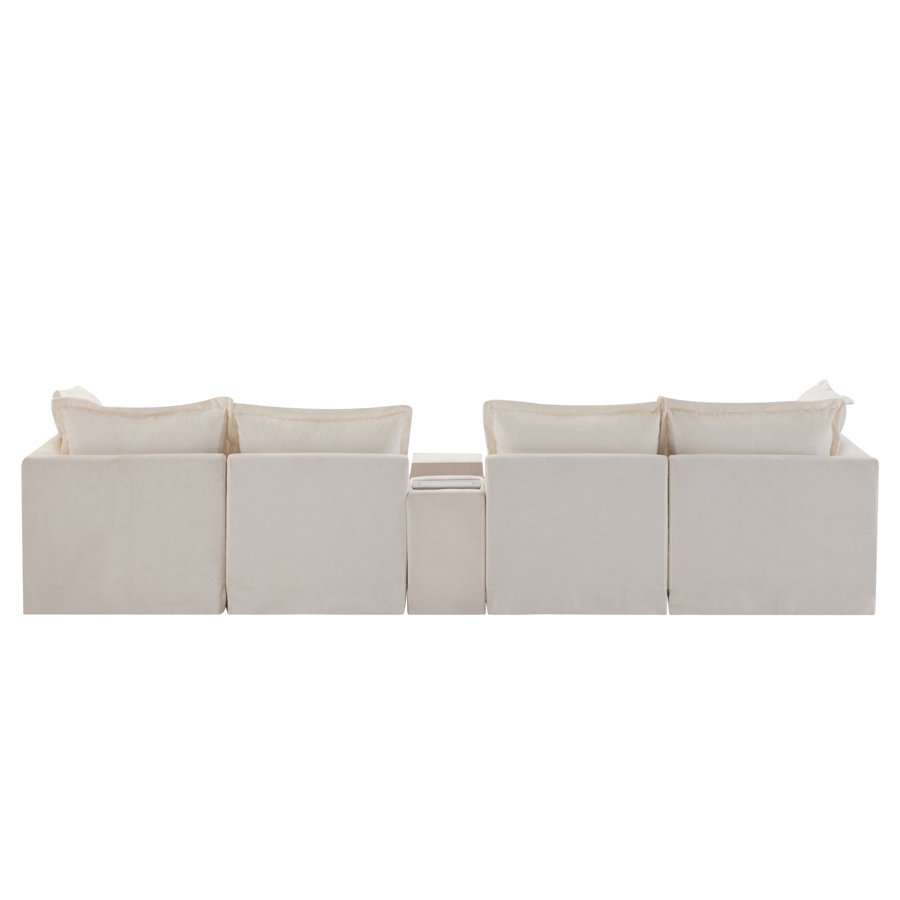 [VIDEO+NEW]131'' Modular Sectional Sofa with Movable Ottoman and Console,Cup Holder,Wide Seat,6 Seat U Shaped Couch,Oversized Chenille Sofa with USB Charger for Living Room,Apartment,2 Colors