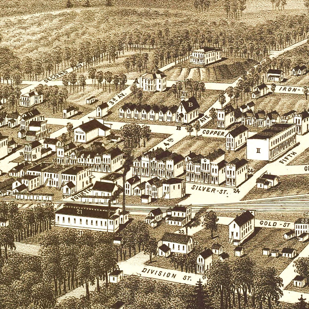 Vintage Map of Hurley, Wisconsin 1886