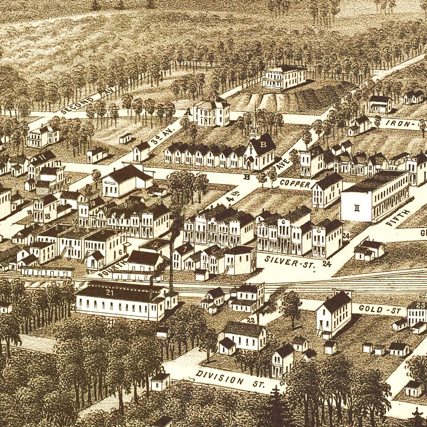 Vintage Map of Hurley, Wisconsin 1886