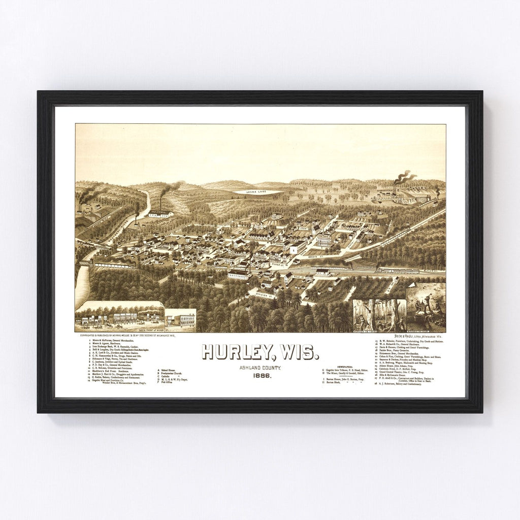 Vintage Map of Hurley, Wisconsin 1886