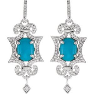 14K White Gold Natural Turquoise & .03 CTW Natural Diamond Earrings – image 2