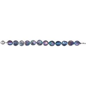 Sterling Silver Cultured Black Freshwater Pearl Coin 7 3/4" Bracelet – image 2