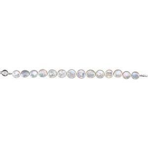 Sterling Silver 13-14 mm Cultured White Freshwater Pearl Coin  7 3/4" Bracelet
