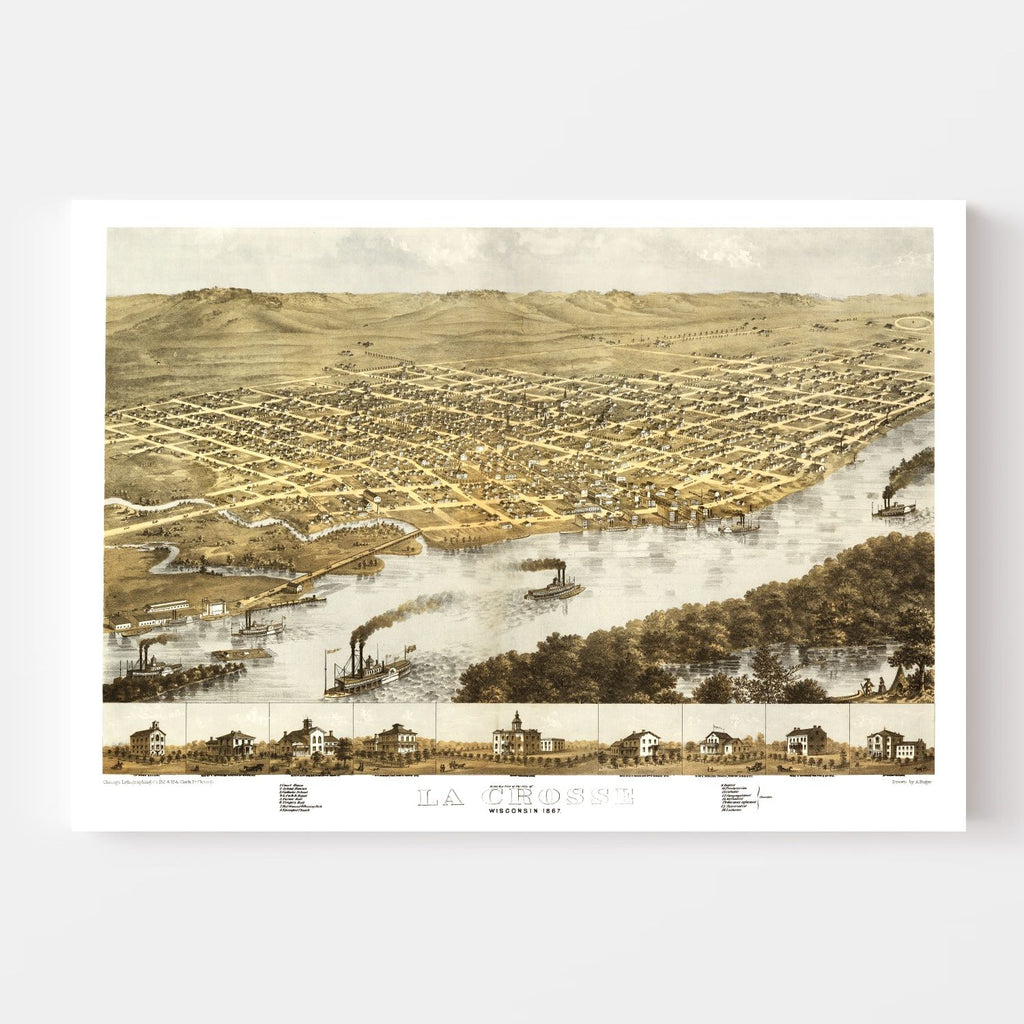 Vintage Map of La Crosse, Wisconsin 1867