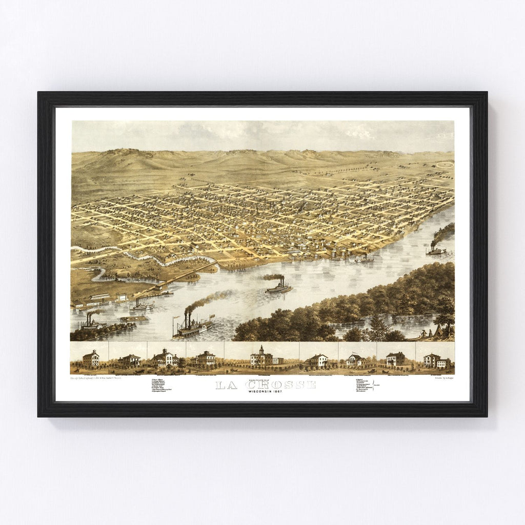 Vintage Map of La Crosse, Wisconsin 1867