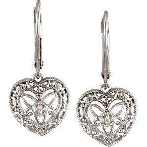 Sterling Silver .02 CTW Natural Diamond Heart Earrings – image 2