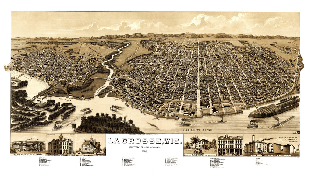 Vintage Map of La Crosse, Wisconsin 1887