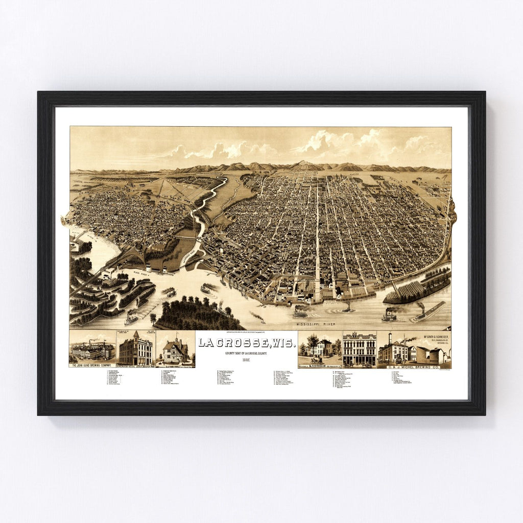Vintage Map of La Crosse, Wisconsin 1887