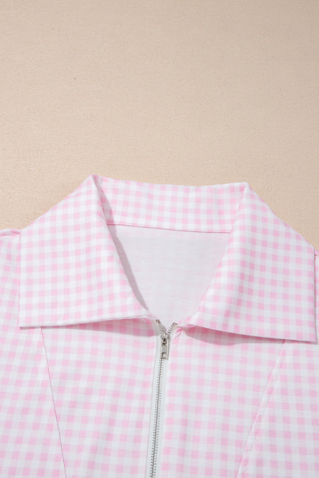 Gingham Half Zip Top & Elastic Waist Shorts Set