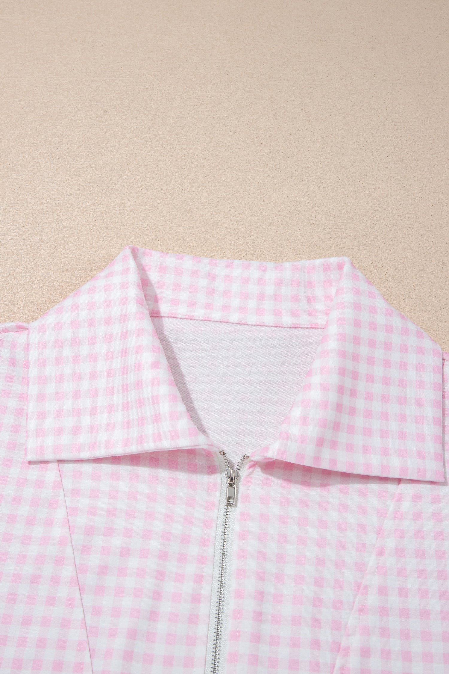 Gingham Half Zip Top & Elastic Waist Shorts Set