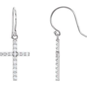 14K White Gold 1/2 CTW Natural Diamond Cross Earrings