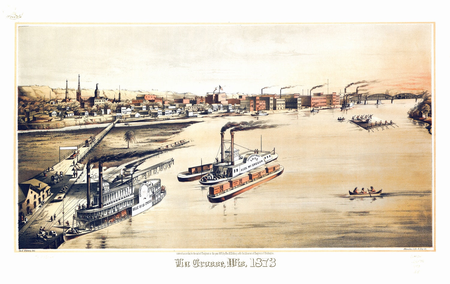Vintage Map of La Crosse, Wisconsin 1873