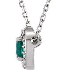 14K White Gold Lab-Grown Emerald & .05 CTW Natural Diamond 16" Necklace