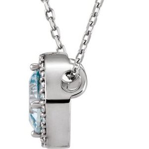 Sterling Silver Imitation Blue Zircon & .05 CTW Natural Diamond Halo-Style 16" Necklace