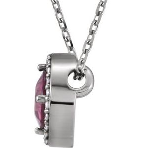 Sterling Silver Imitation Pink Tourmaline & .05 CTW Natural Diamond Halo-Style 16" Necklace