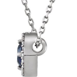 Sterling Silver Lab-Grown Blue Sapphire & .05 CTW Natural Diamond Halo-Style 16" Necklace